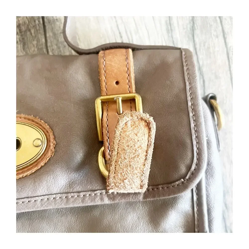 FOSSIL Long Live Taupe Leather Turn Lock Closure Crossbody Bag No Strap Vintage